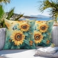 thumbnail image 5 of Waterproof Throw Pillow Covers Set of 2, 24x24 Inch Yellow Sunflower Butterfly Decorative Pillowcases Outdoor Pillow Slip Cushion Covers Set for Couch Tent Teal Leaves Retro Abstract, 5 of 7