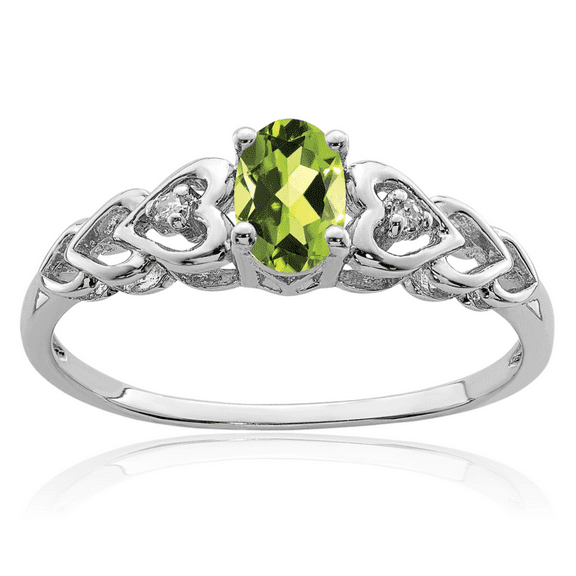 925 Sterling Silver Green Peridot Diamond Ring Gemstone Band August Birthstone Jewelry
