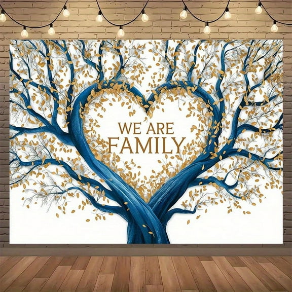 Family Reunion Tree Backdrop Golden Leaves Blue Heart Tree Photography Background We Are Family Tree Leaves Gathering Party Decorations Banner Family Members Home Party Photo Props