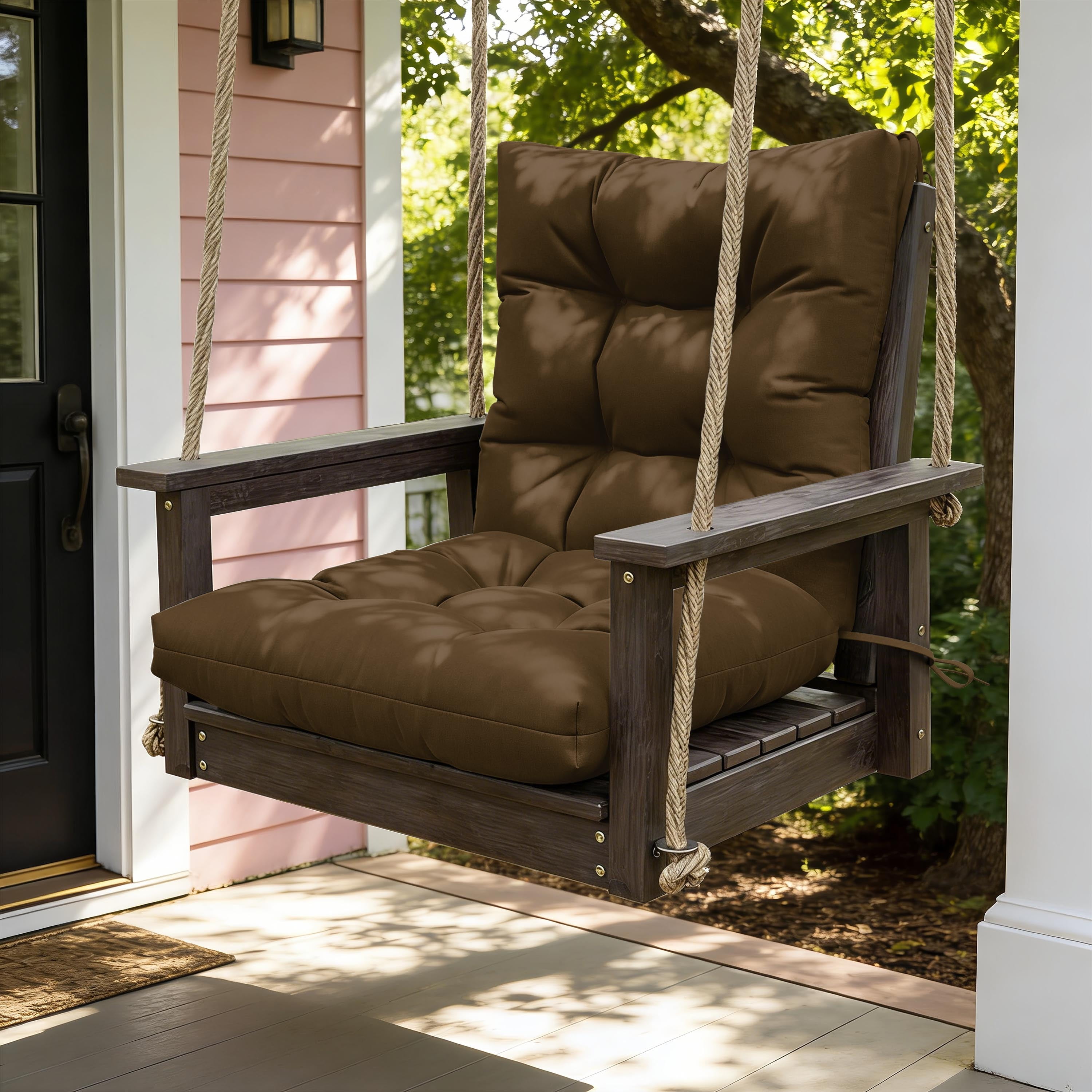 Kimunuk Outdoor Chair Cushions Set of 2, 42 x 21 x 5 in Non Slip Porch Swing Cushion Seat Back Cushions with Ties for Indoor Patio Rocking Chair, Chocolate