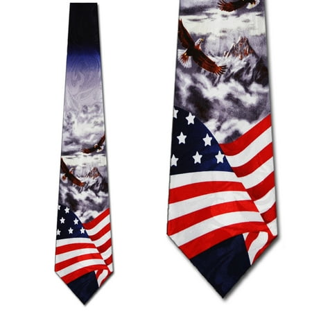 Flag Tin - US Flag with Eagles Necktie Mens Tie by Steven Har