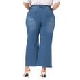 thumbnail image 3 of CURVY GLAM Women's Plus Size Jeans Stretchy Washed Button Wide Leg Jeans Palazzo Pants 2X Blue, 3 of 5
