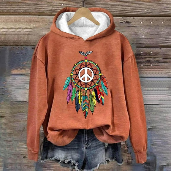 Hueook Womens Sweatshirt Hoodies for Women Cute Oversized Winter Clothes Comfy Hooded Sweatshirts Casual Fall Hoodies Orange L