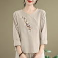 thumbnail image 4 of Busydd Plus Size Womens Tops M-4XL Casual Solid Color 3/4 Length Sleeve Going Out Tops for Women Trendy V Neck Embroidered Spring Summer Tops Comfy Peasant Cotton Linen Shirts, 4 of 5