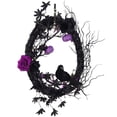 thumbnail image 2 of Halloween Lighted Wreath, Pre-lit Black Wreaths with Rose and Feathered Crow Light Up 20 LED Purple Lights, Natural Vines with Artificial Leaves, Front Door Wall Halloween Decorations, 2 of 6