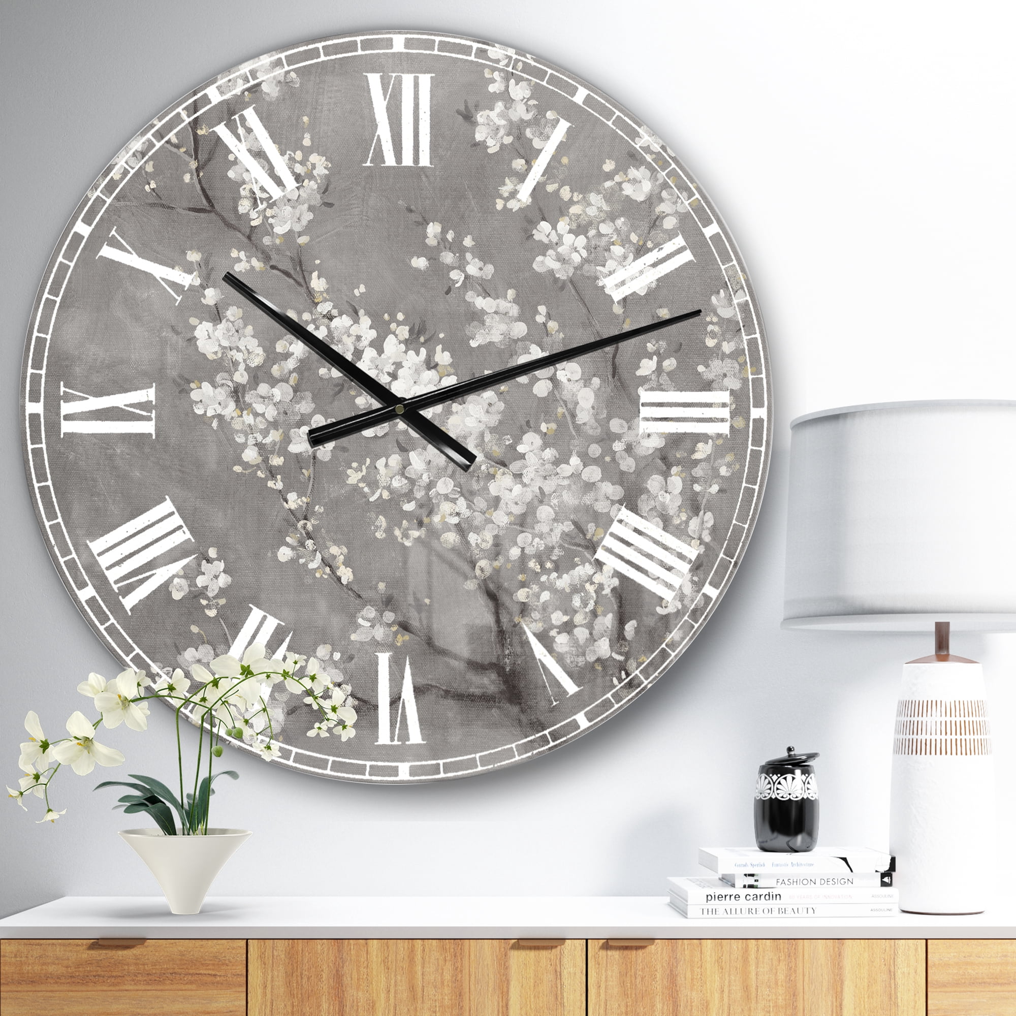Designart Oversized Gray Analog Round Modern Traditional Wall Clocks, CLM30561-C23