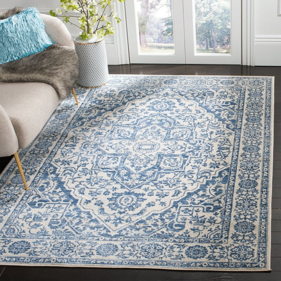 SAFAVIEH Brentwood Adams Oriental Area Rug, Navy/Light Gray, 3' x 3' Square