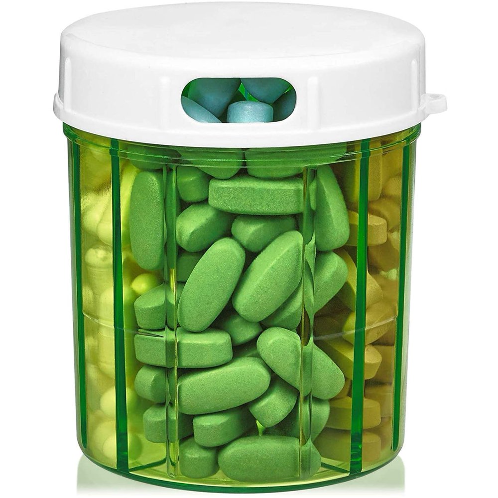 Pill Organizer Dispenser with 4 Compartments, Holder for Medication