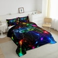 thumbnail image 3 of Castle Fairy Video Game 2pcs Bedding Comforter Set,Neon Lights Twin Comforter Sets,Geometric Stripes Breathable Bedding Set,Ultra Soft Gamepads Home Decor,Reversible, 3 of 8