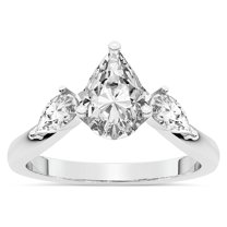 Pear Shape 4 Carat IGI Certified Lab Grown Diamond Ring | 14K White Gold | Joella Three Stone Chevron Diamond Ring | FG-VS1-VS2 Quality Friendly Diamonds