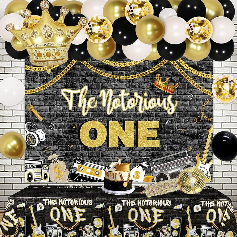 Hip Hop 1st Birthday Party, The Notorious One Birthday Decorations for  Girl, Rose Gold and Black Balloon Arch Kit, The Notorious One Glitter  Banner Crown Balloon for Birthday Photo Booth Props 