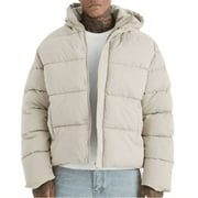 Boohoo Man Boxy Crinkle Nylon Puffer Jacket in Sand, Size L