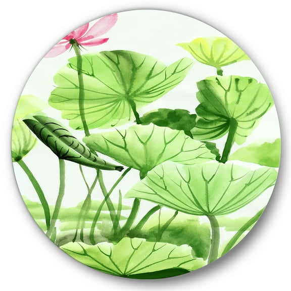 Designart 'Ancient Lotus Leaves In The Pond' Traditional Circle Metal Wall Art 36x36 - Disc of 36