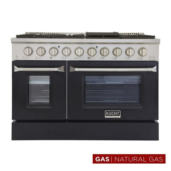 Pemberly Row 48" Stainless Steel Natural Gas Range in Silver and Black