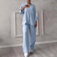 thumbnail image 2 of HAiming Women 2 Piece Lounge Sets Plus Size Cotton Linen Button down Long Sleeve Shirt and Pant Casual 2PCS Outfit Set, 2 of 7