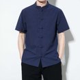 thumbnail image 2 of Camisas De Vestir Para Hombre 5xl Novedad de verano, camisa de estilo étnico, camisa de Color sólido, camisa de manga corta delgada con cuello levantado y botones para hombre (Navy, 5XL), 2 of 6