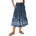 thumbnail image 3 of Women's Floral Maxi Skirt, High Waist Drawstring Tiered Pleated Skirt, Lightweight Flowy Boho Skirt for Beach, Vacation and Summer,Blue,M, 3 of 7