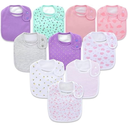 Benoxine Baby Girl Absorbent Adjustable Fit Cotton Polyester Drool Bib Set, Multicolor, Infant, 12 Piece