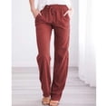thumbnail image 1 of New solid color Spring And Summer Women's Cotton Linen Drawstring Loose Wide-Leg Pocket Pants Hot Sale Long Trousers, 1 of 4