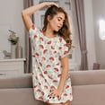 thumbnail image 3 of Gukieu Cartoon Flat Mushrooms Print Women's Nightgown, A-line Round Neck Short-sleeved Nightgown Pajamas Home Wear Suitable for Home and Outing, 3 of 6