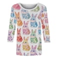 thumbnail image 5 of 3/4 Sleeve T Shirts for Women Cotton Oversized Crewneck Easter Printed Short Sleeve Shirt Summer Casual Round Neck Plus Size Loose Comfy Three Quarter Sleeve Tee Shirt, 5 of 9