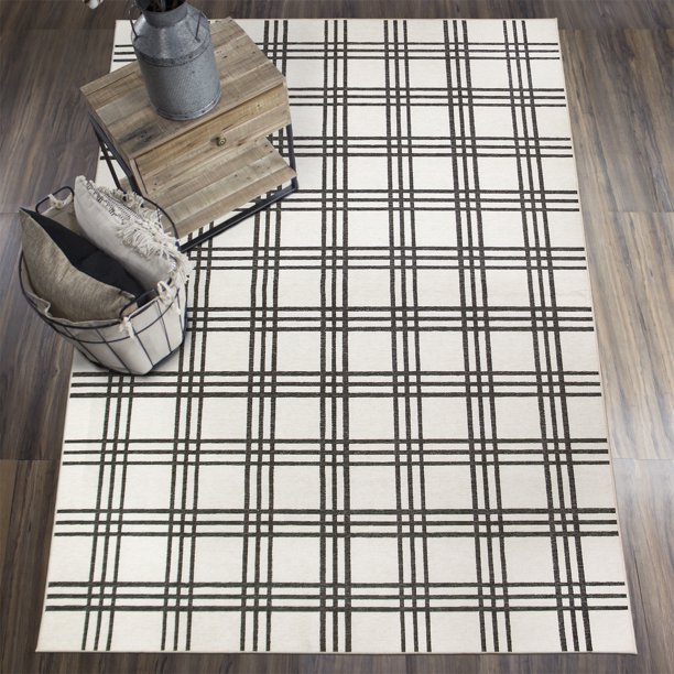My Magic Carpet Machine Washable Area Rug Plaid Black And