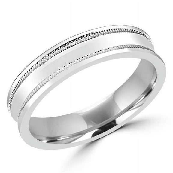 MD120324-6 5.0 mm Polished Concave Mens Comfort Fit Wedding Band Ring in 14K White Gold, Size 6