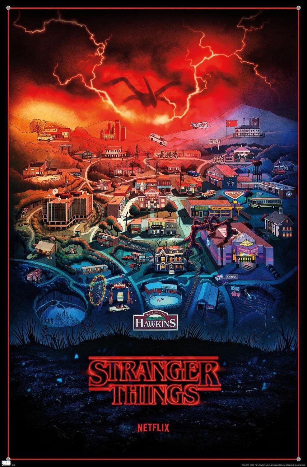 Netflix Stranger Things: Season 4 – Hawkins, Indiana 22.375" x 34" Wall Poster with Beechwood Magnetic Frame, by Trends International