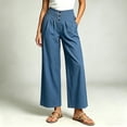 thumbnail image 2 of VBVC Women's High Waisted Cotton Linen Pants , Wide Leg Work Business Trousers For Women , Ladies' Button Detail Pleated Pants with Pockets,Blue,S-XL, 2 of 7