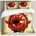 thumbnail image 1 of Movie Theater Queen Size Duvet Cover Set, Old Movie Camera Surrounded by Stars on Grungy Background, Decorative 3 Piece Bedding Set with 2 Pillow Shams, Pale Brown Vermilion Black, by Ambesonne, 1 of 3