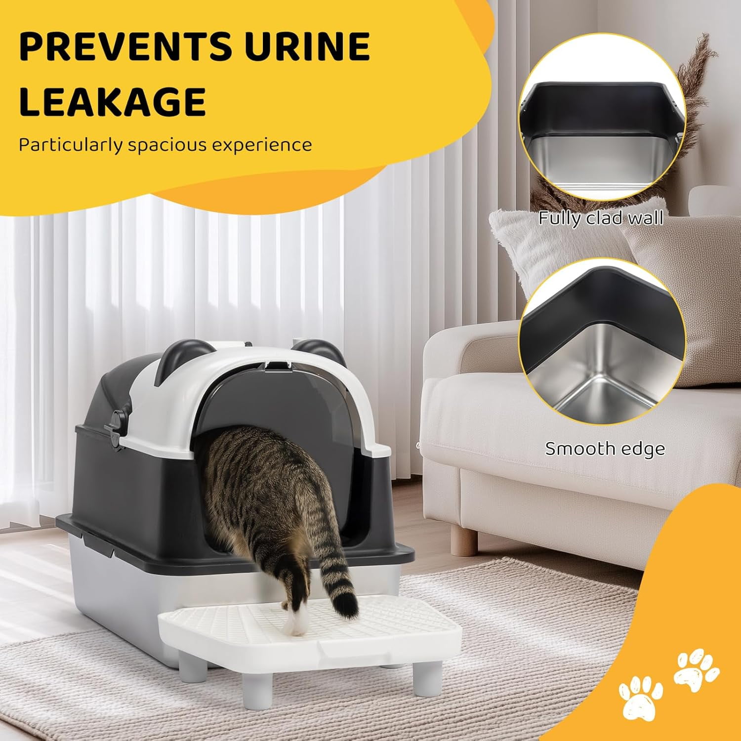 imerelez Extra Large Litter Box with High Sides Anti-Splashing Kitty Litter Box ,Tool-Free Assembly Multi-Cats Household