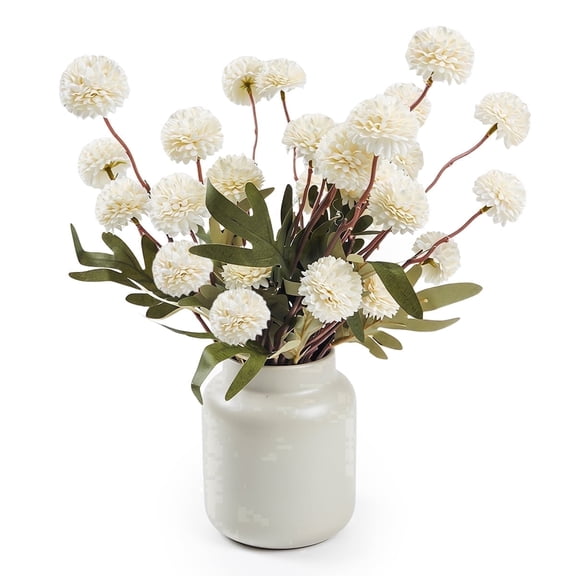 Kabuer Artificial Chrysanthemum 20'' Fake Mum Pom Pom Flowers with Stems for Wedding Centerpieces Home Decor (6 Pcs)