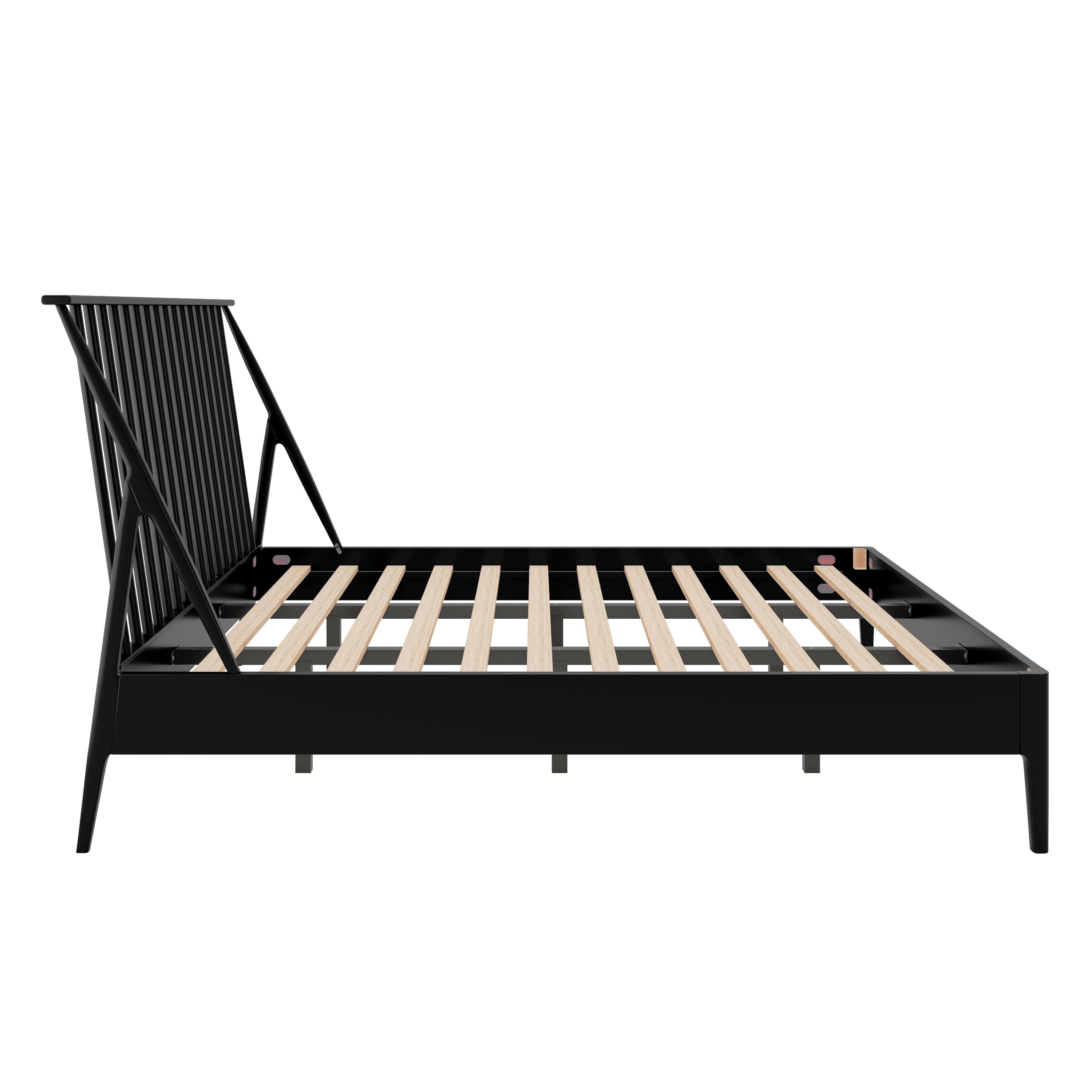 Euroco Bamboo Wood Spindle King Size Platform Bed with Tall Headboard, Bohemian Bed Frame with Wooden Slats and Metal Support, Mid-Century Modern Style, Black