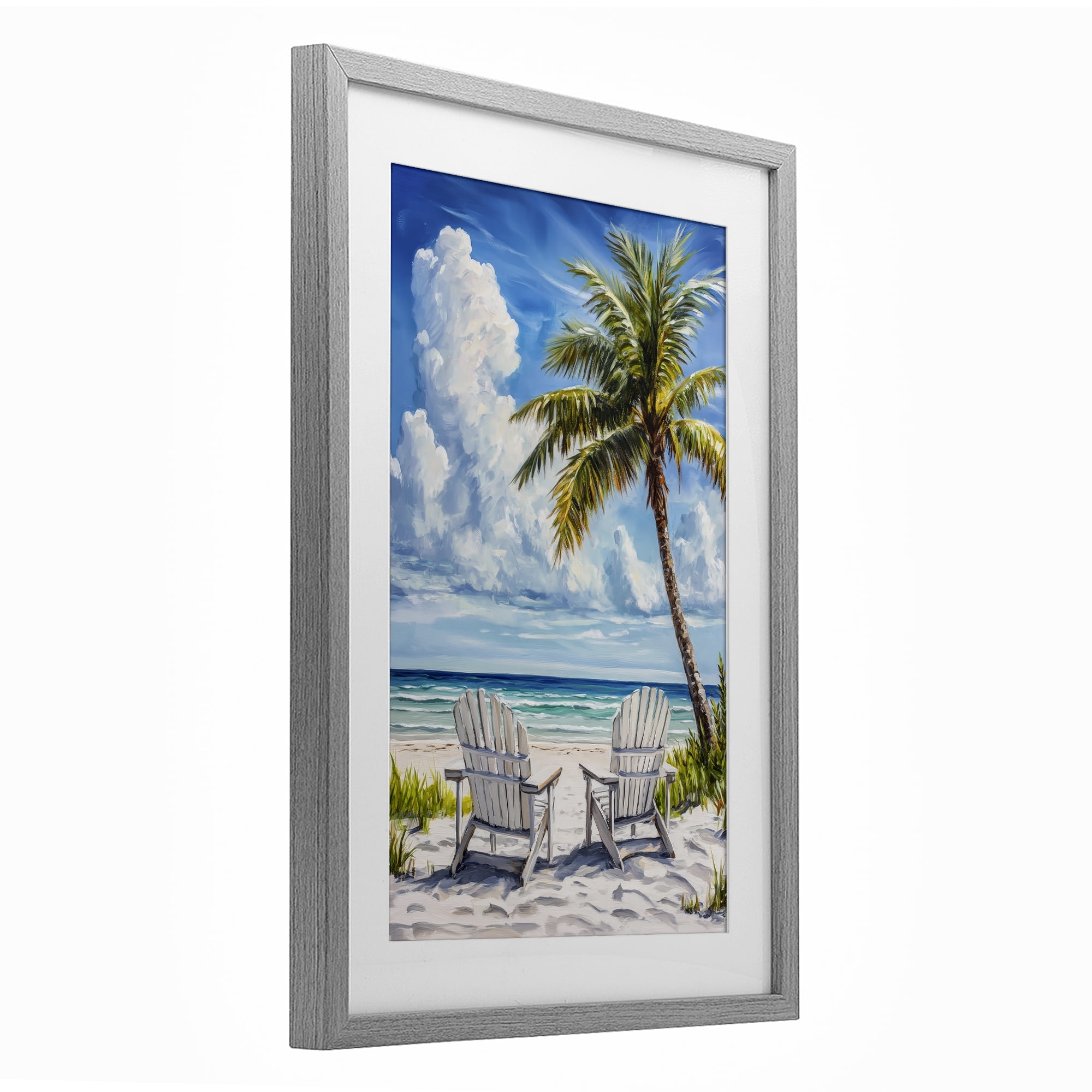 Stupell Industries Clouded Beach with Looming Palm Gray Framed Print Under Glass, design by Petal Prints Design