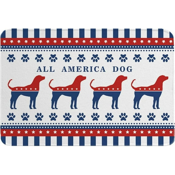4th of July Doormat Absorbent Floor Mats, American Flag Pet Dog Independence Day Non-Slip Front Door Mat Entry Door Rugs Outdoor Indoor Home Decorative, 17x30 Inch