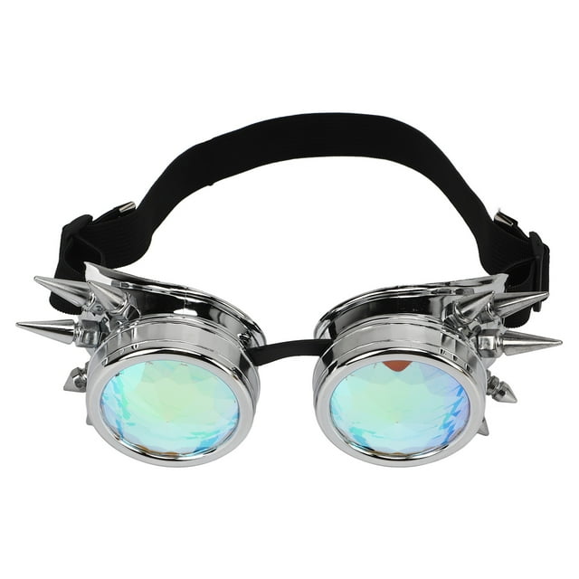 Gafas de sol retro de ABS PC plateadas brillantes para fiestas rave, banda elástica incluida