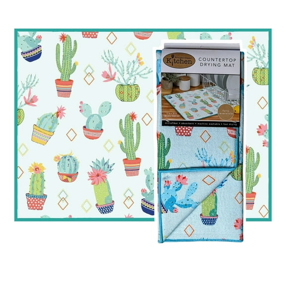 CACTUS GARDEN Microfiber Countertop Dish Drying Mat, Machine Washable by Kay Dee
