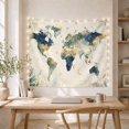 thumbnail image 4 of Watercolor World Map with Crescent Moon and Botanicals, Dreamy Boho Style for Travel Lovers, Celestial Wall Art, Graduation Gift, Tapestry Wall Hanging for Bedroom and Dorm, 4 of 6