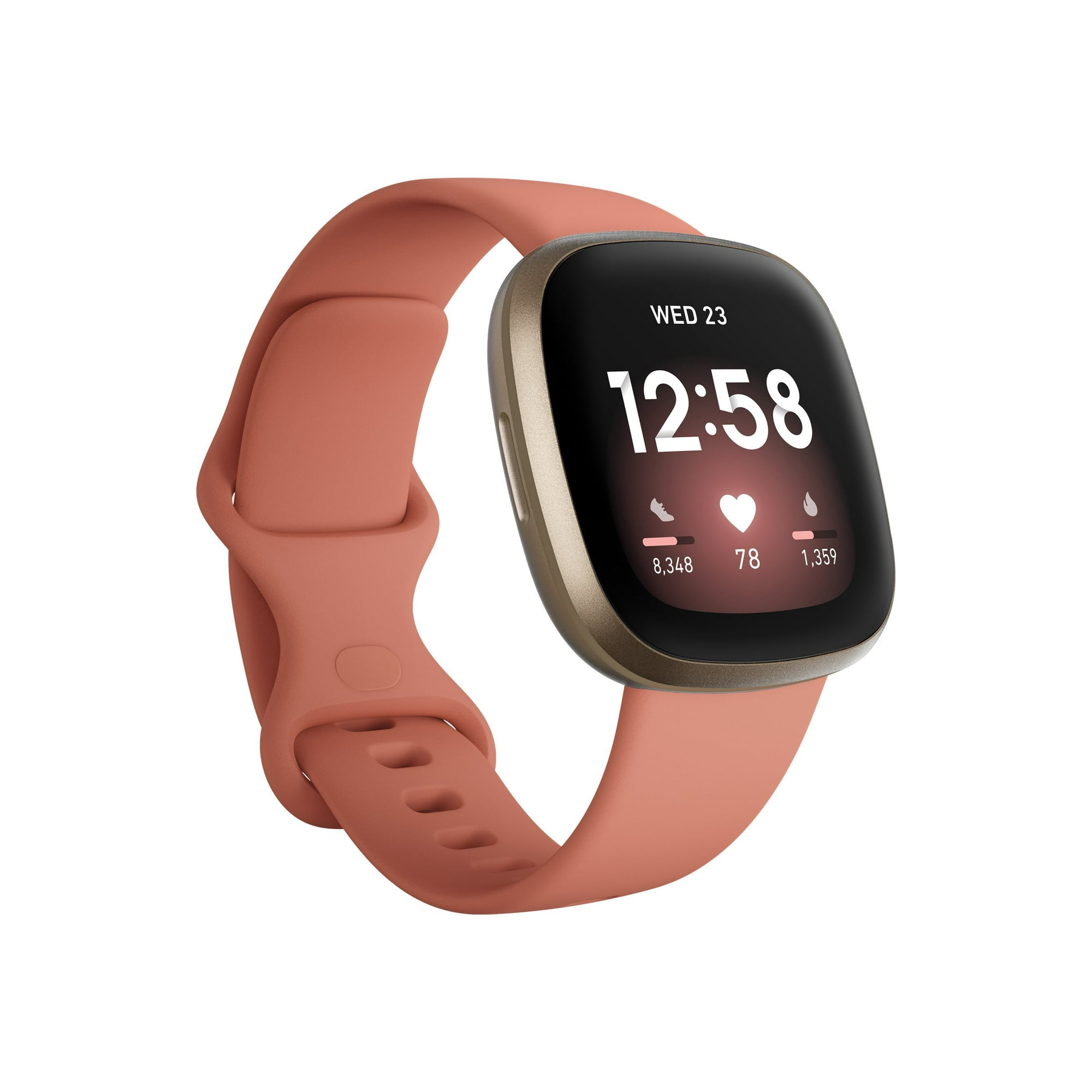 Fitbit Versa 3 Soft gold aluminum smart watch with band silicone pink clay band size S L Wi Fi NFC Bluetooth Walmart