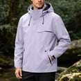 thumbnail image 3 of Mens Waterproof Jacket Hooded Windproof Zipper Drawstring Outdoor Jacket With Pocket Solid Color Lightweight Winter Fall Windbreaker Outerwear, 3 of 9