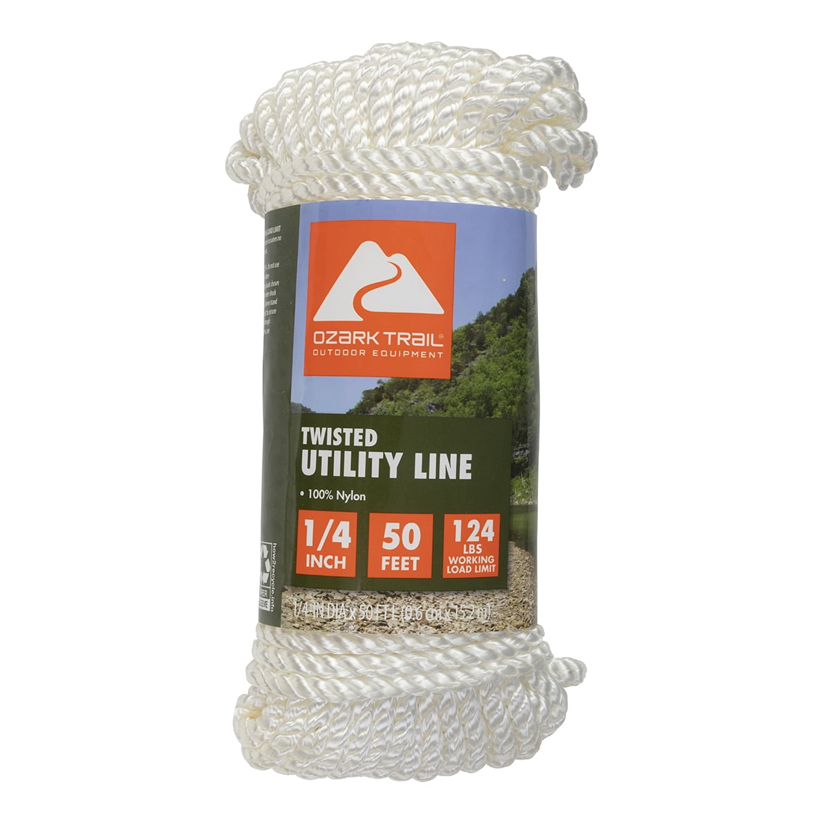 (2 pack) Ozark Trail Twisted Nylon Marine Dock Line, 1/4 in x 50 ft, 124 lb Load Capacity