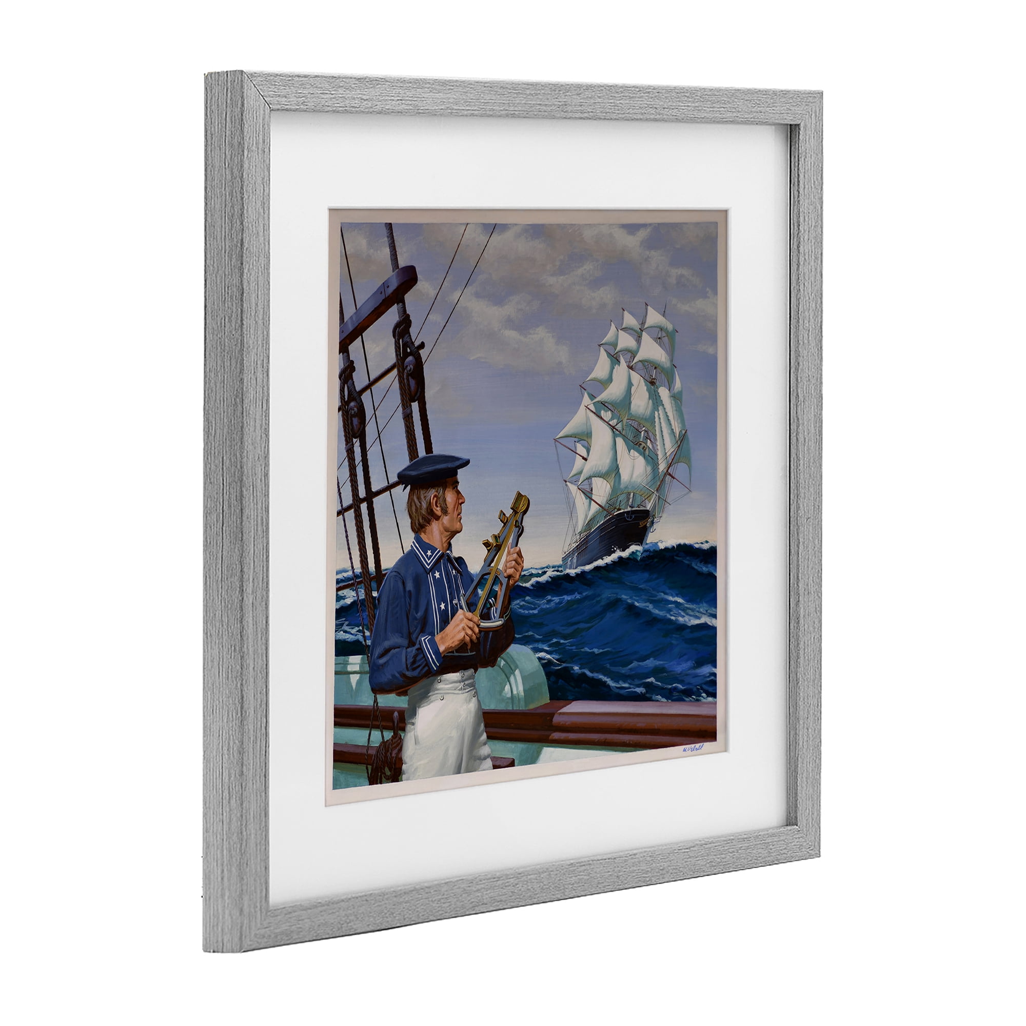 Flying Cloud Sailing Ship Gray Framed Print Under Glass, design by Wind River Studios