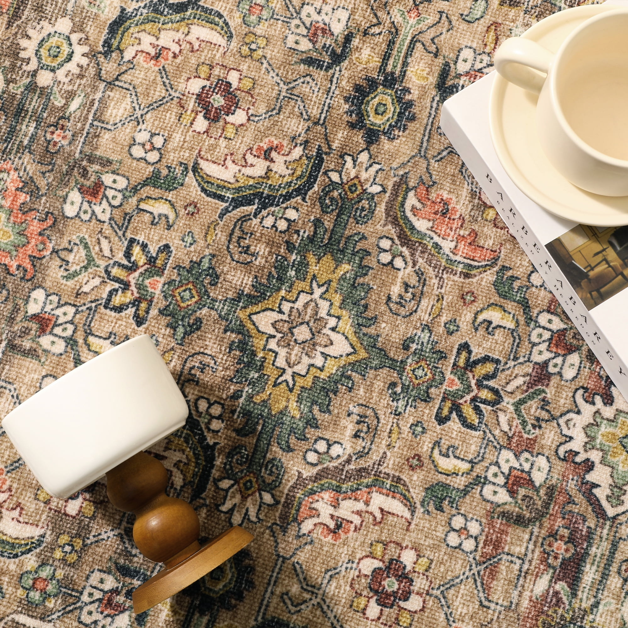 BERTHMEER 2.6'x12' Runner Rugs for Hallway Bedroom Corridor Entryway Kitchen Oriental Vintage Traditional Oriental Distressed Non Slip Indoor Washable Runner Rugs,Brown