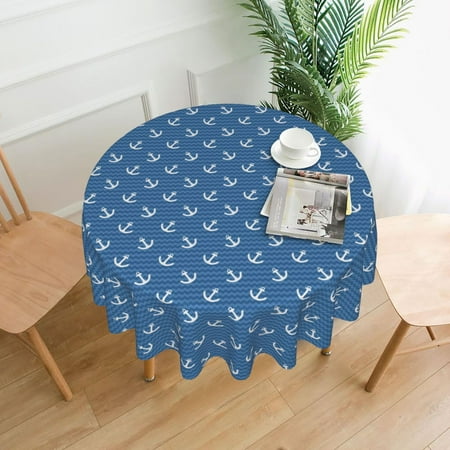 

Anchor Ripple Summer Pattern Tablecloths Round Tablecloth Waterproof Table Cloth Stain-Resistant For Party Decoration 60 Inches