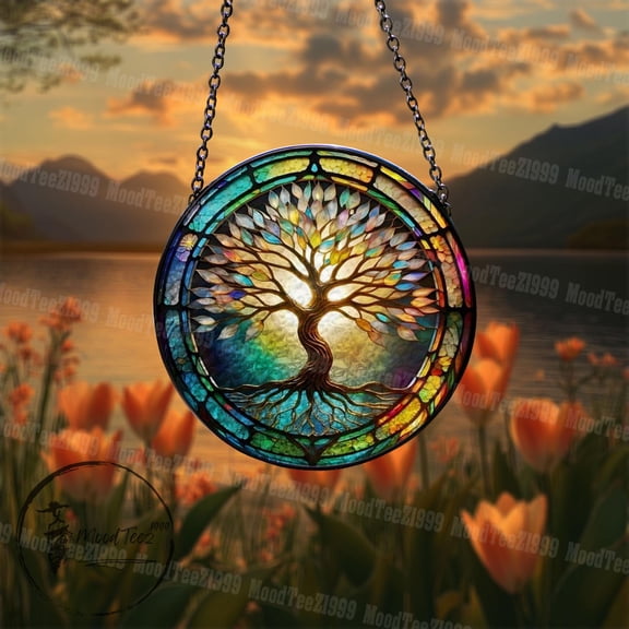 Tree of Life Stained Glass Suncatcher: Colorful Nature Art, Home Decor