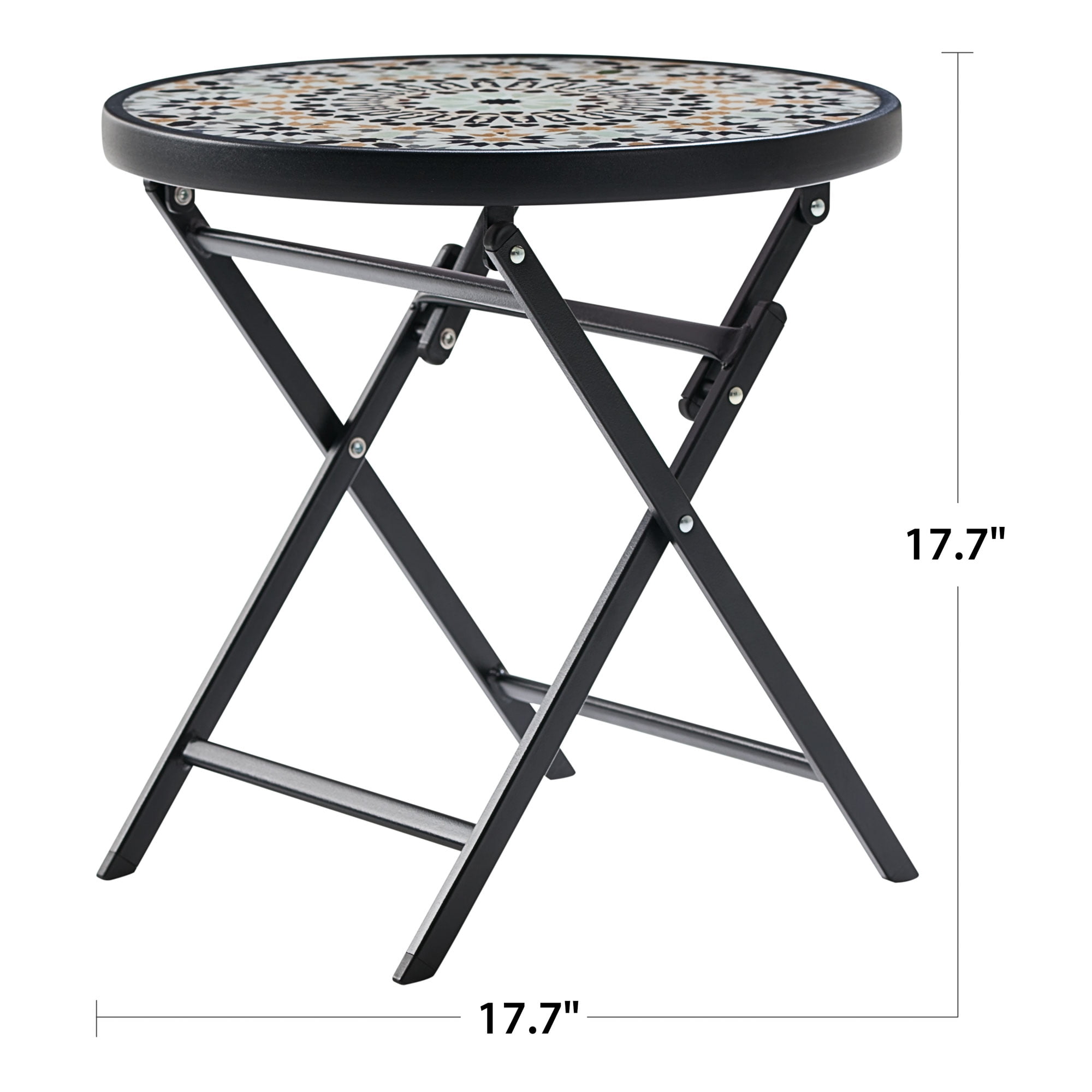 Mainstays Greyson 18 Round Glass Top Folding Side Table Mosaic