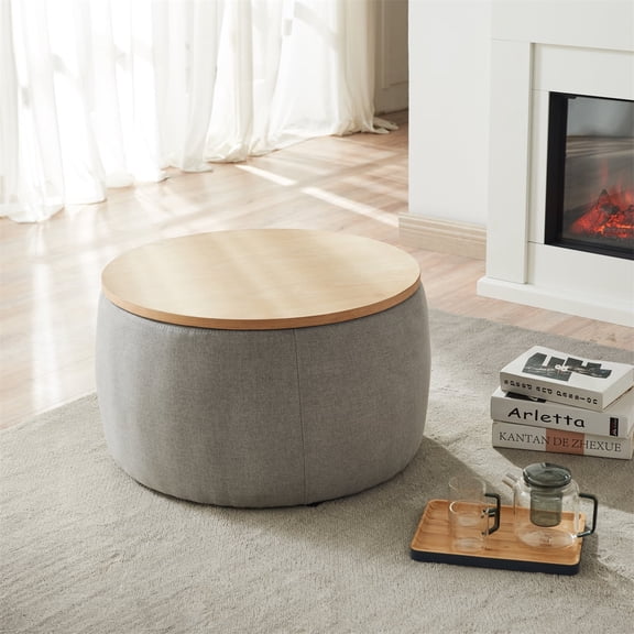 Dtwnek Round End Table Storage Ottoman, Dark Gray, 25.5"x25.5"x14.5"