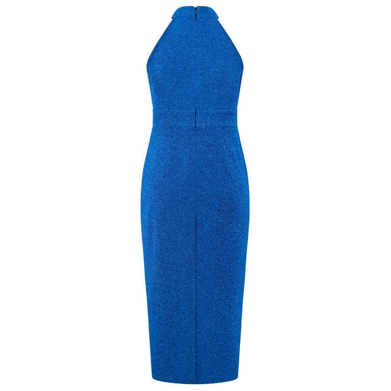 LYEAA Formal Dresses for Women 2024 Elegant Sleeveless Midi Dress Wrap Dress  Slit Solid Color Evening Gown Cocktail Dress Irregular Dress Fashion  Holiday Party Club Dress Wedding Guest Dress Blue M -