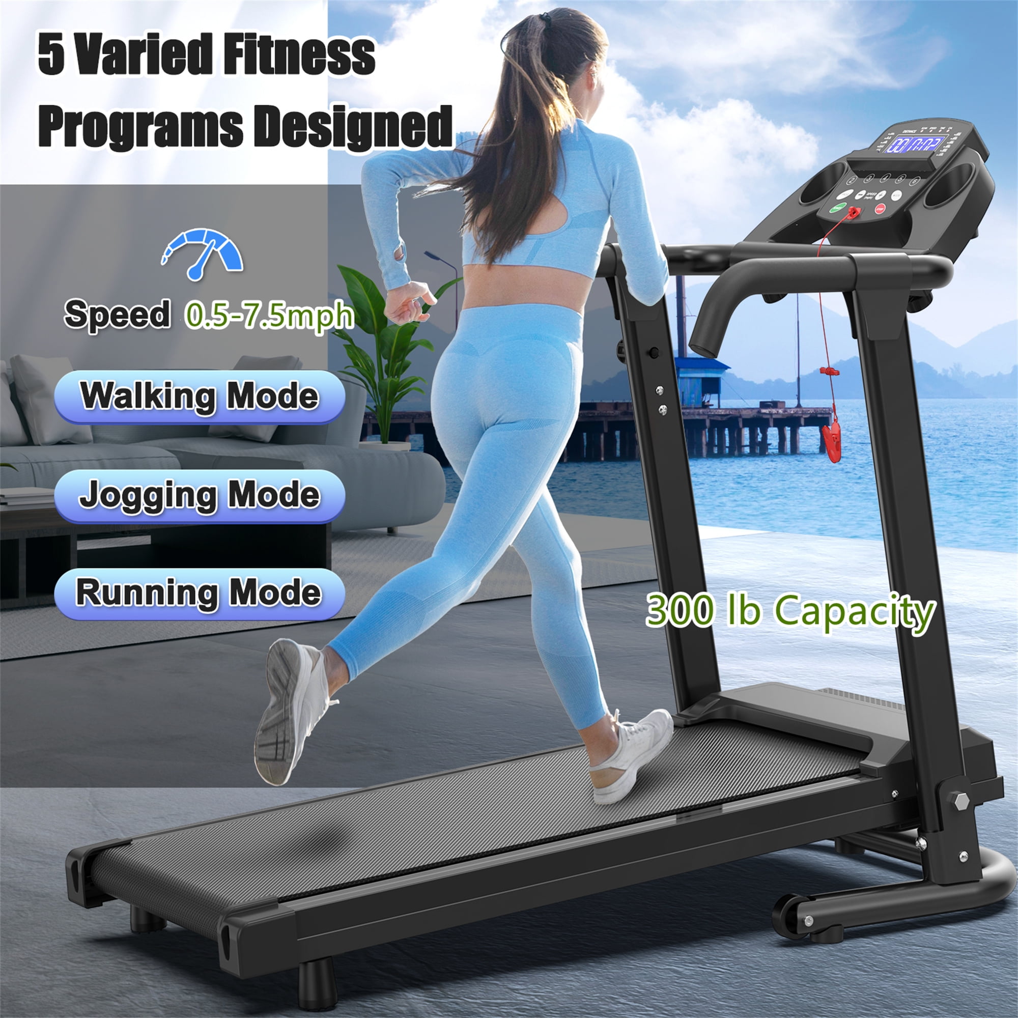 Aukfa Q30-5 Electric Treadmill with Incline 300 lb Capacity 7.5 mph Max Speed for Home Office