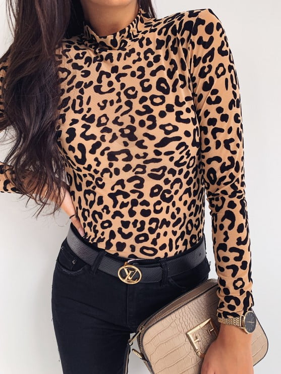 mock neck leopard